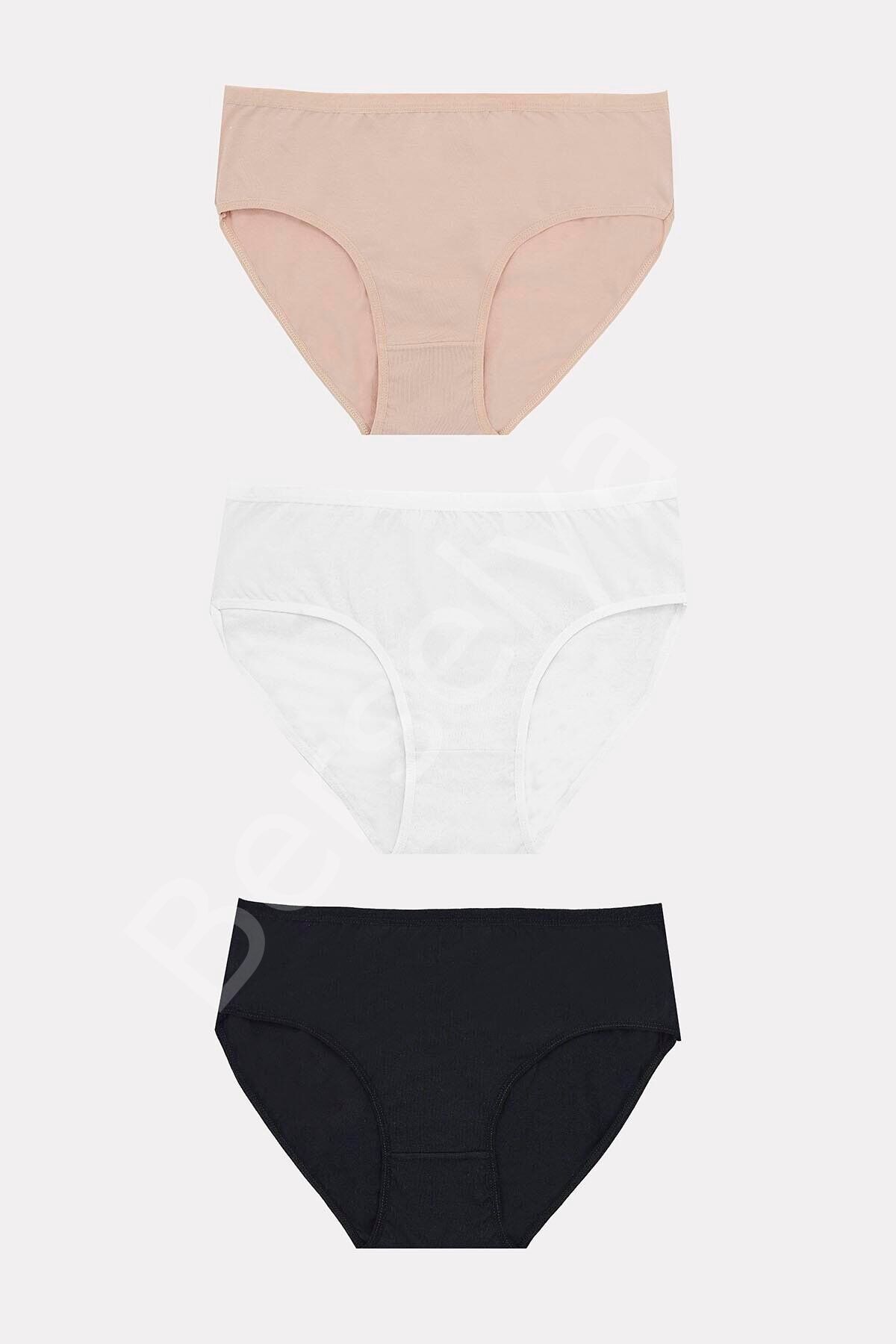 Büyük Beden Pamuklu Siyah Beyaz Ten Rengi 3'lü Külot