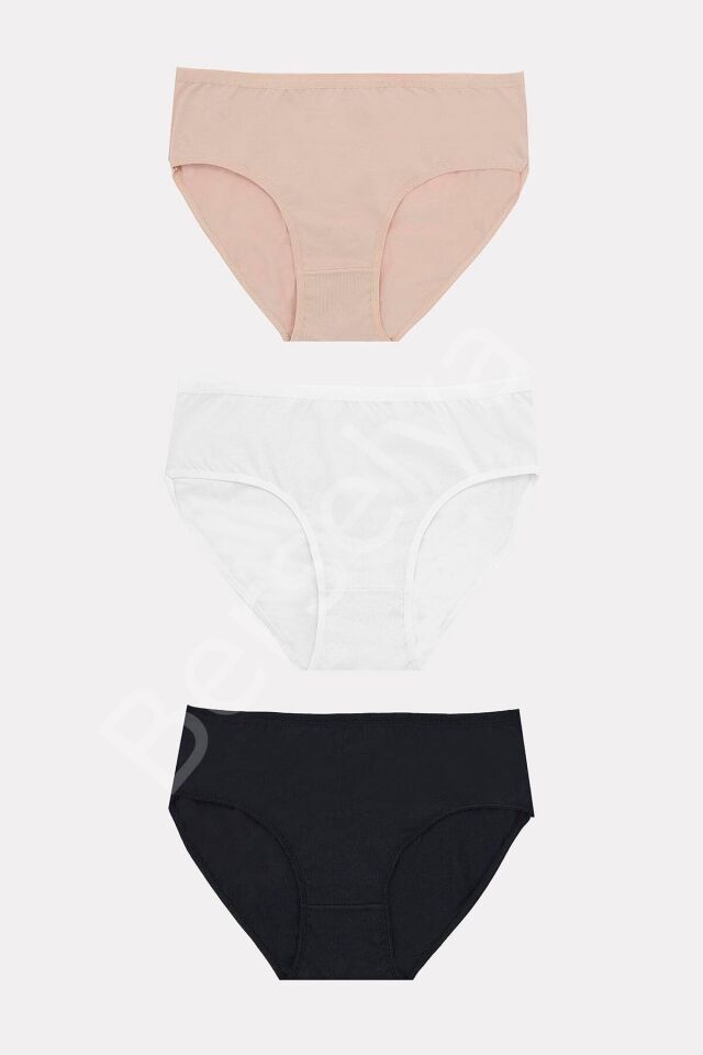 Büyük Beden Pamuklu Siyah Beyaz Ten Rengi 3'lü Külot