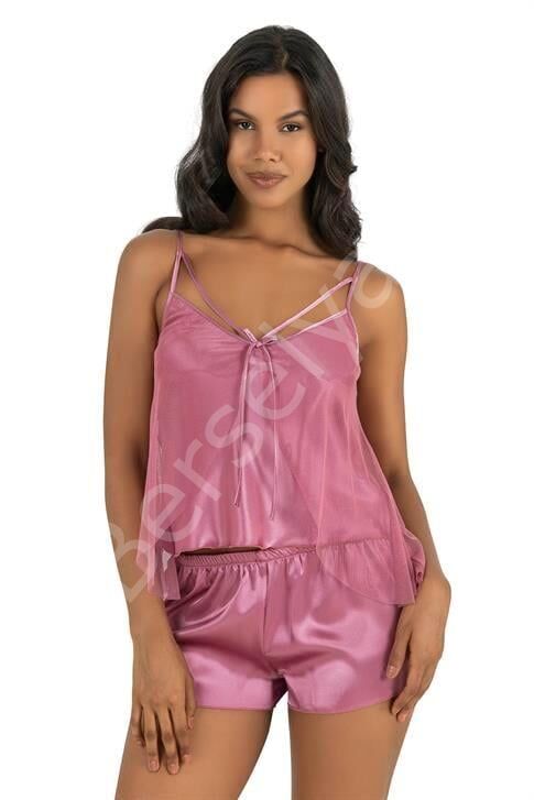 Gül Kurusu Saten Şort Takımı