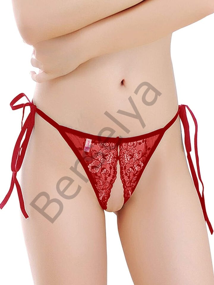 Özel Bölgesi Açık Bağcıklı Kırmızı Fantezi String