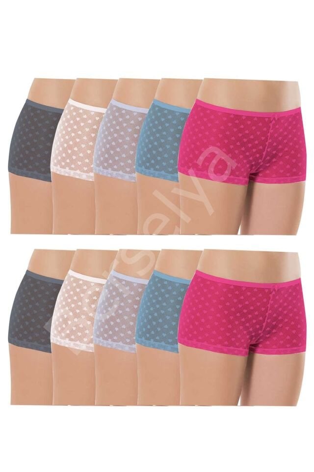 10 Adet Kadın Komple Tül Dantel Boxer Külot