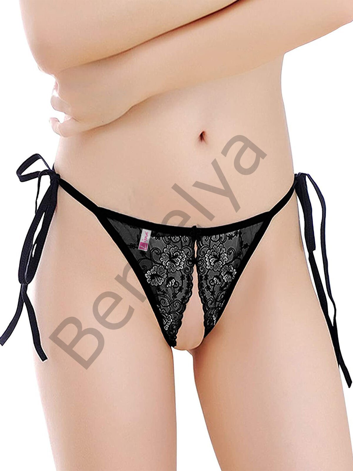 Dantelli Ağı Açık Kadın Siyah Fantezi String