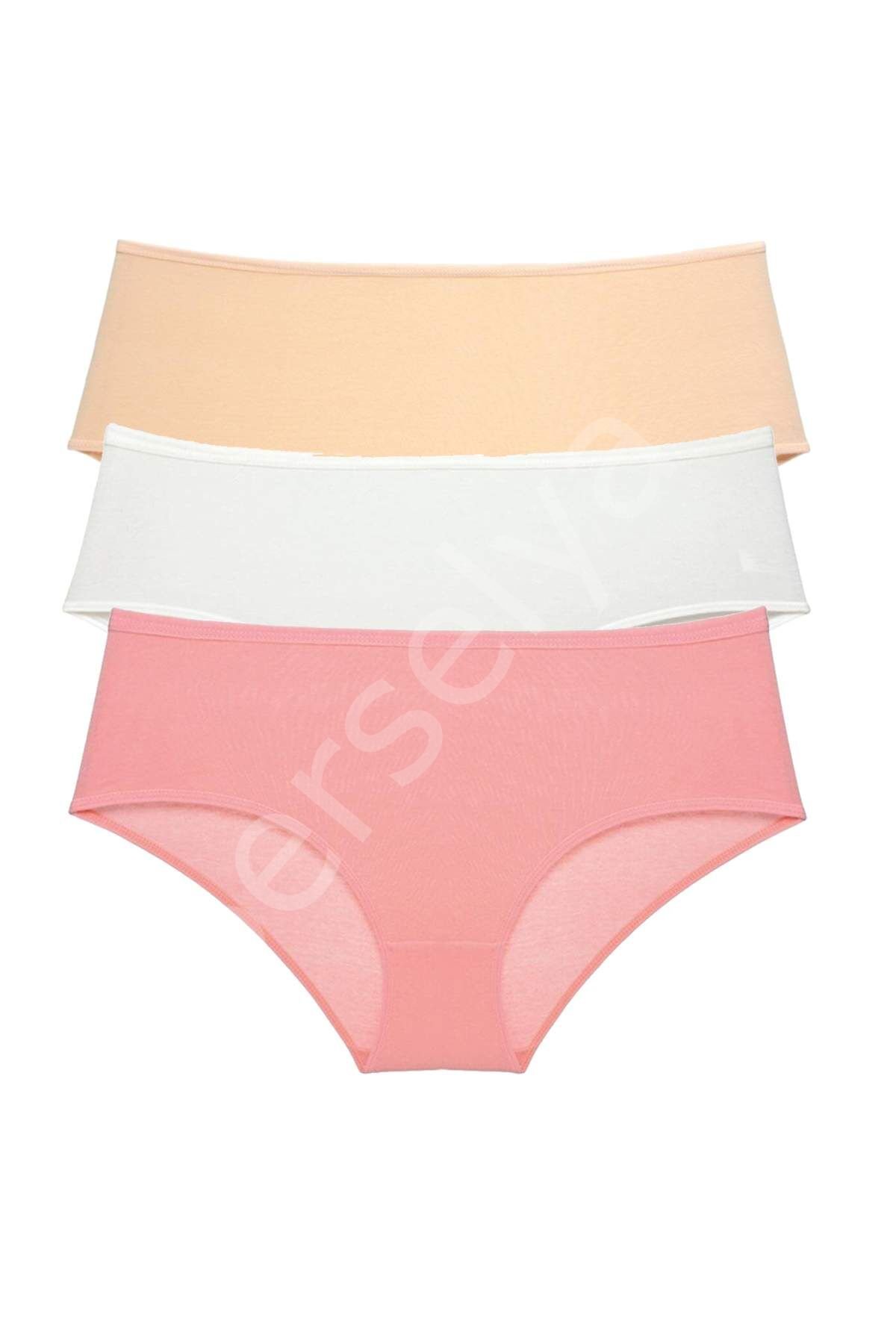 3 Adet Kadın Yüksek Bel Bato Külot Ten Krem Pudra