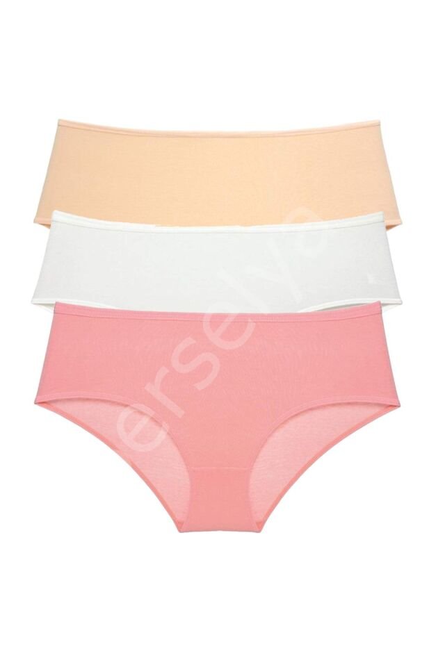 3 Adet Kadın Yüksek Bel Bato Külot Ten Krem Pudra