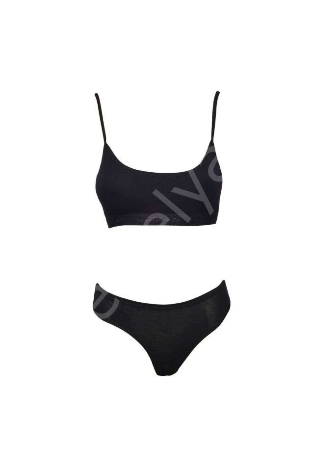 Pedli İp Askılı Yarım Atlet Büstiyer Külot Takım Siyah L-XL