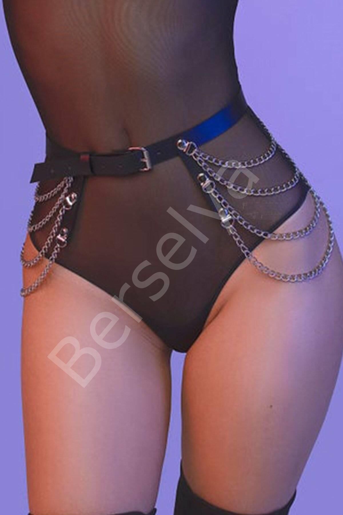 Beli Deri Halka Şeklinde Tutturulmuş Zincirli Bel Aksesuarı 040