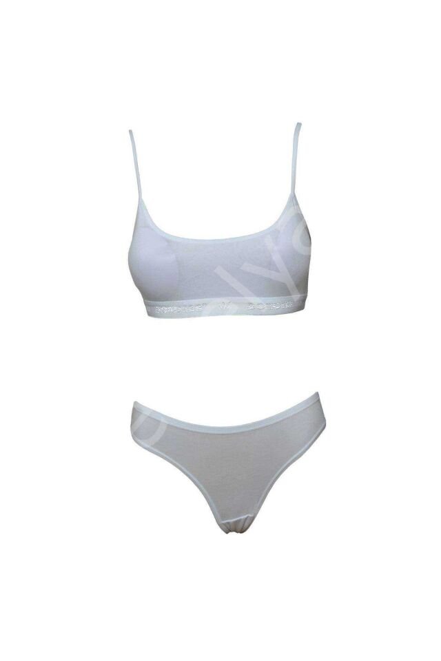 Pedli İp Askılı Yarım Atlet Büstiyer Külot Takım Beyaz L-XL