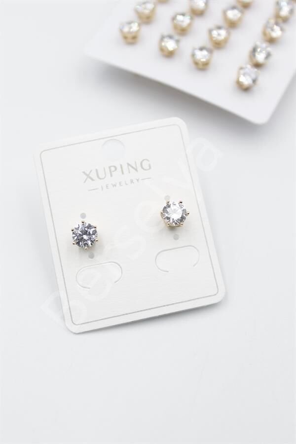 Büyük Boy Zirkon Taşlı Tektaş  Küpe - Altın