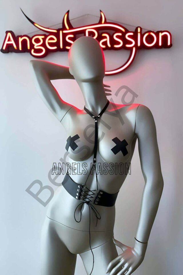 Klipsli Deri Korse Harness - Deri Korse Elbise - Brf594