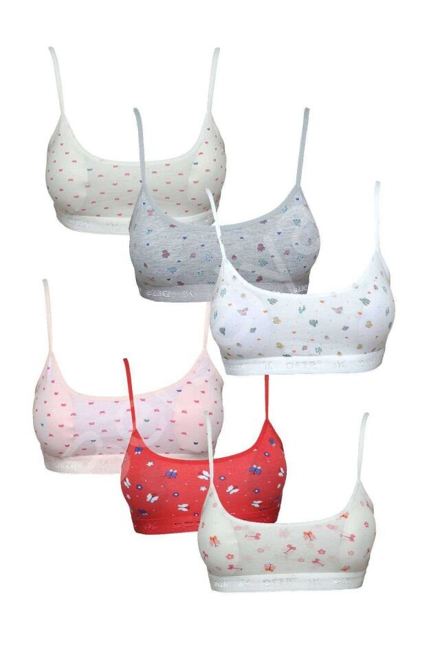Pedli Ip Askılı Yarım Atlet Desenli Büstiyer 6 Lı Set 1 L-XL