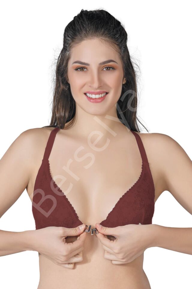 Bordo Mı Emay 187 C Önden Açılır Balenli Sporcu Sütyen