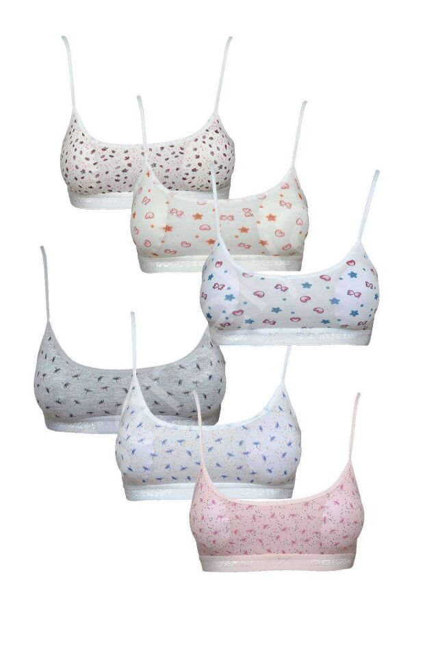 Pedli Ip Askılı Yarım Atlet Desenli Büstiyer 6 Lı Set 2 L-XL