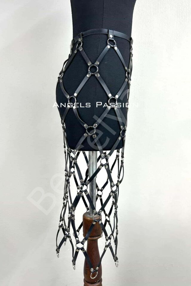 Harness Etek, Deri Örgü Harness Etek, Şık Tayt Üzeri Etek - Brf410