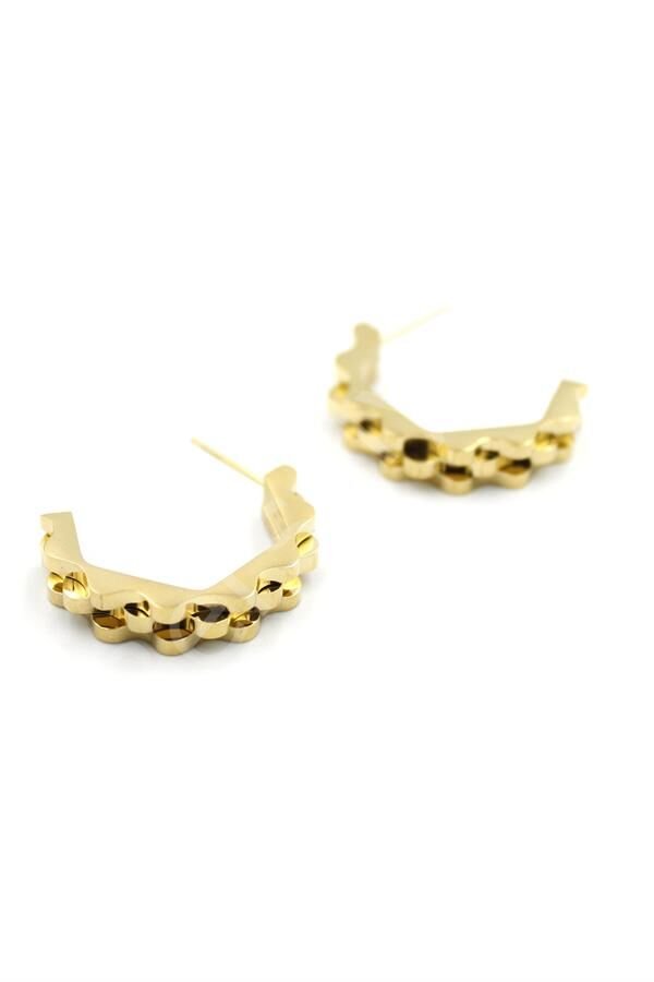 Tırtıklı Beşgen Çelik Küpe - Altın