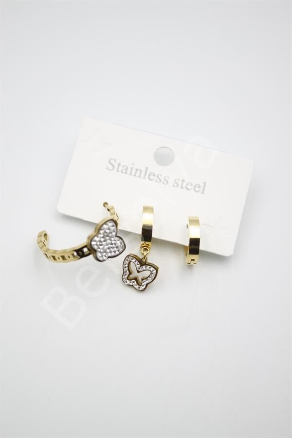 3'lü Kelebek Küpe - Altın