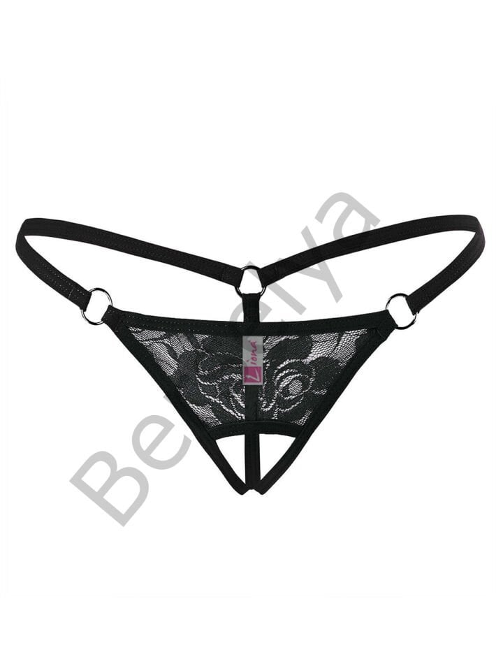 Ağı Açık Siyah Dantelli Fantezi İç Çamaşırı G String