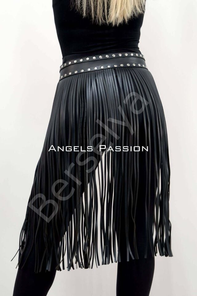 5 Mm Püsküllü Şık Deri Etek, Diz Altı Püsküllü Etek - Brf1398