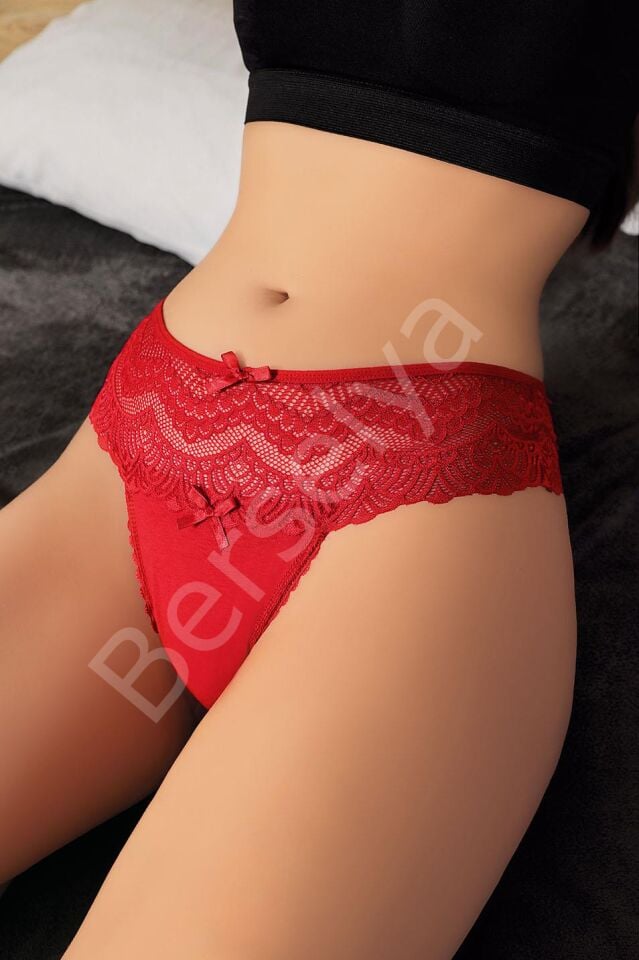 Büyük Beden Bel Kısmı Dantelli Fantezi Kırmızı Tanga String
