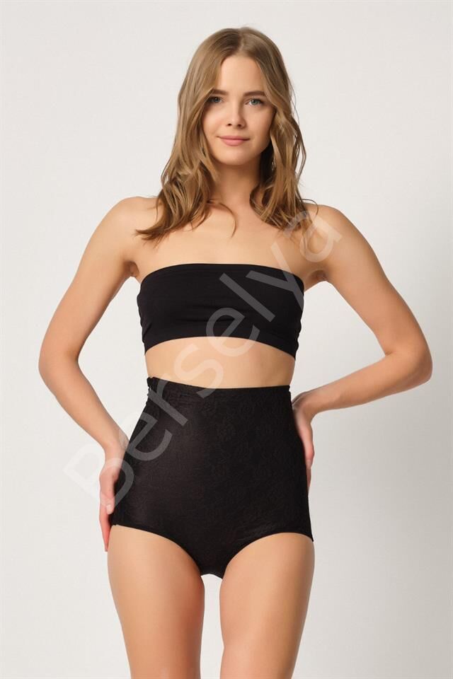 Siyah Emay 2842 Lazer Dantelli Slip Korse