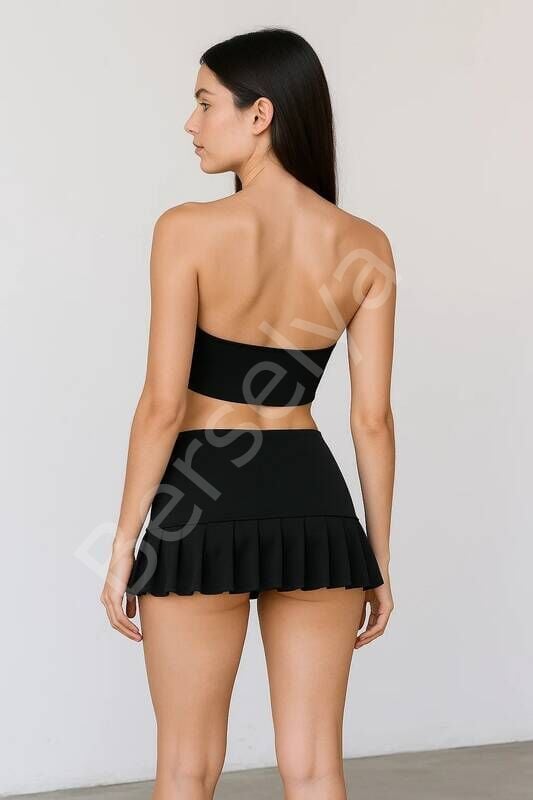 Dantel Detaylı Pileli Mini Etek