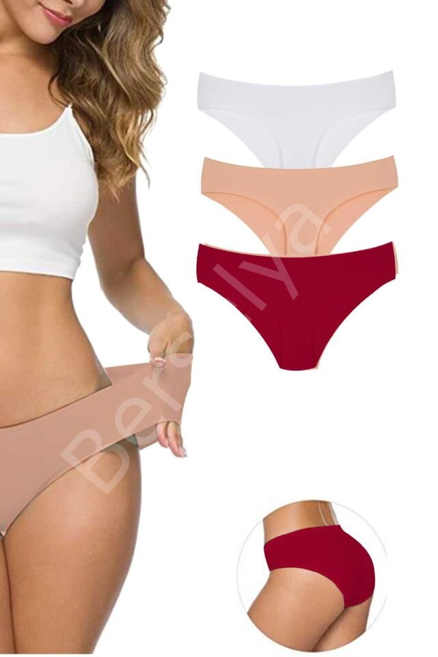 3 Adet Kadın Dikişsiz Lazer Kesim Esnek İz yapmayan Külot S7 XL-XXL