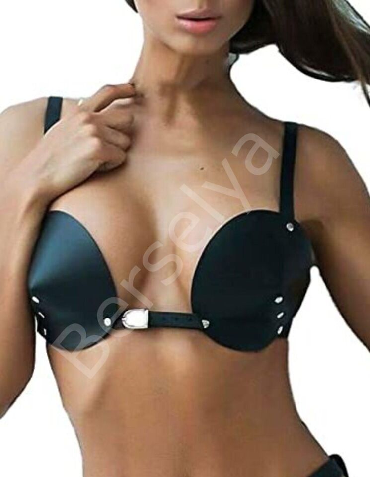 Siyah Harness Fantezi Aksesuar Suni Deri Sütyen 800377-1