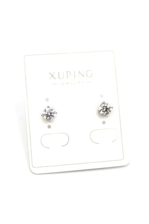 Orta Boy Tek Taş Küpe - Gümüş