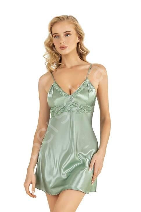 Su Yeşili Kısa Saten Gecelik