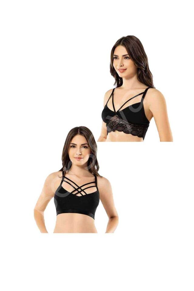 Kota 2 Adet Siyah Dantelli Çapraz İpli Büstiyer