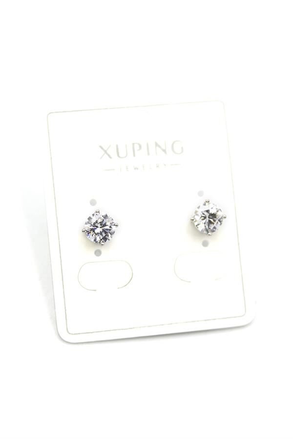 Büyük Boy Tek Taş Küpe - Gümüş