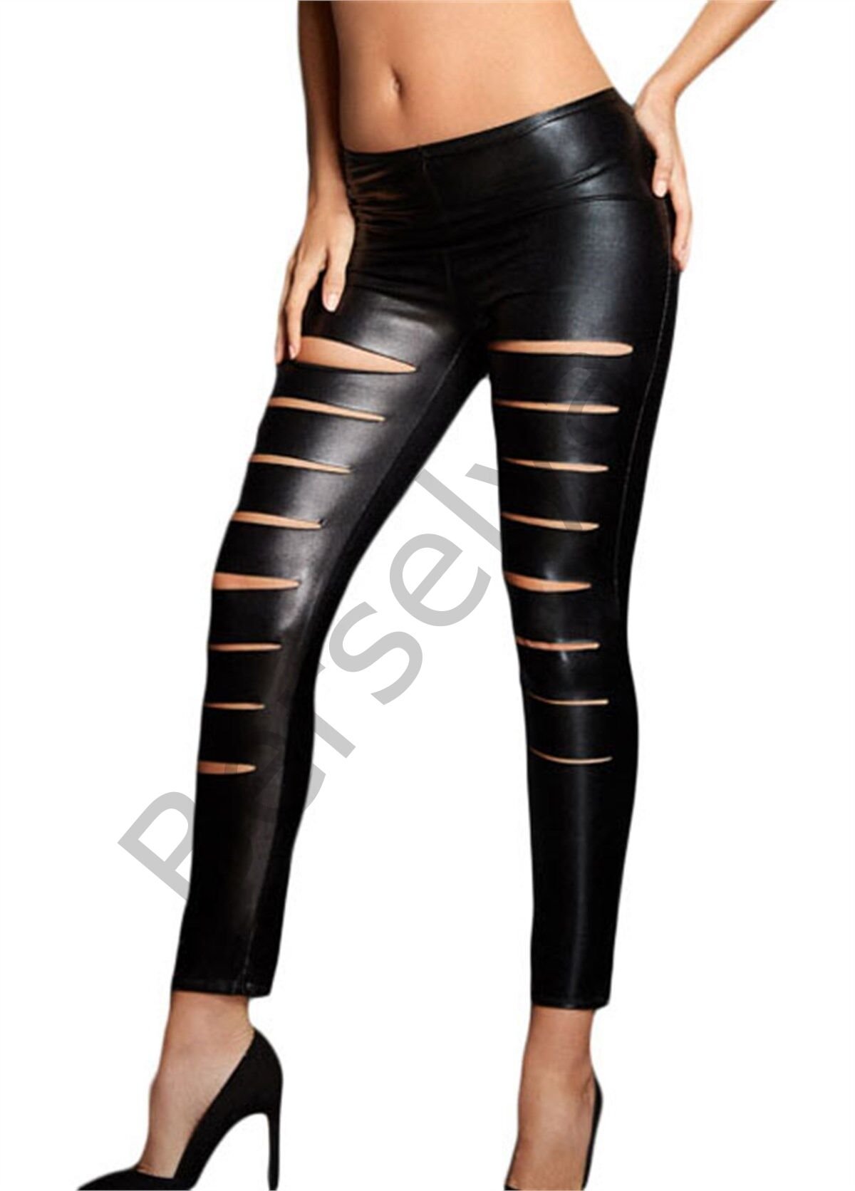 B101289 Yırtık Deri Tayt Görünümlü Lame Tayt