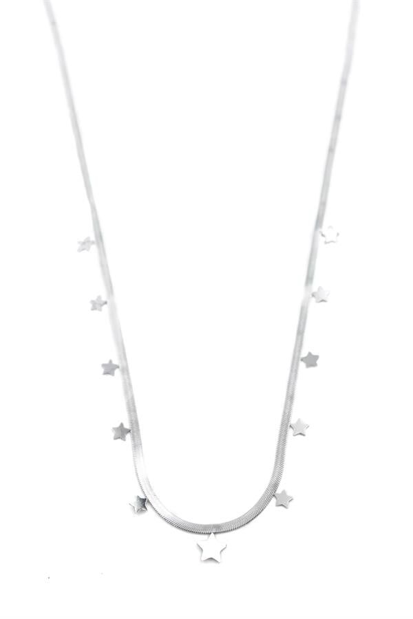 Yıldız Ezme Zincir Kolye - 45cm - Gümüş Gümüş