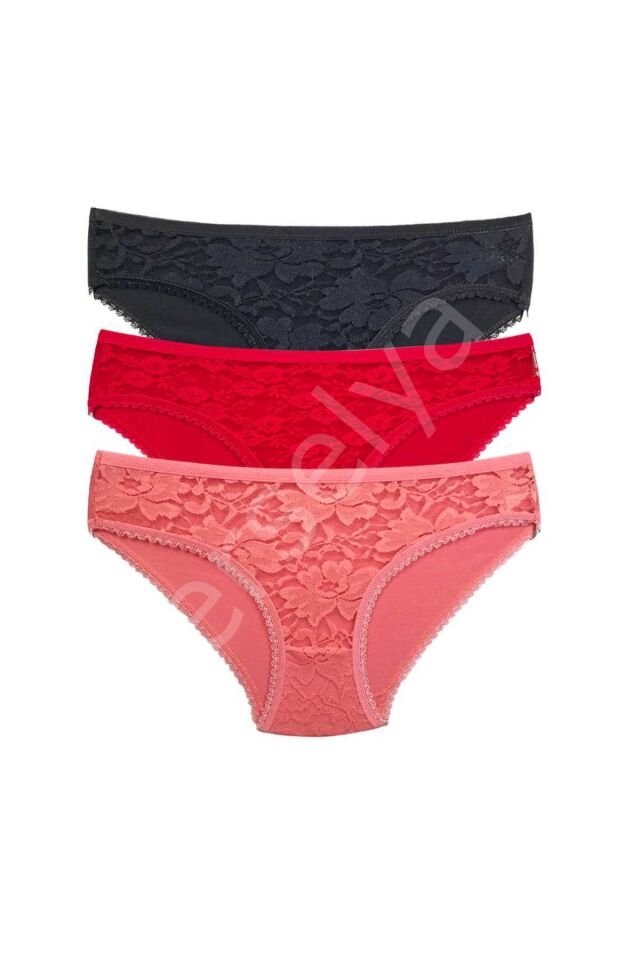 3 Adet Önü Dantelli Transparan Kadın Slip Külot S81