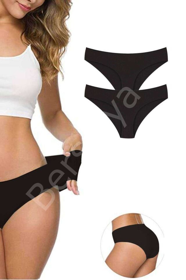 2 Adet Kadın Dikişsiz Lazer Kesim Esnek İz yapmayan Külot Siyah XL-XXL