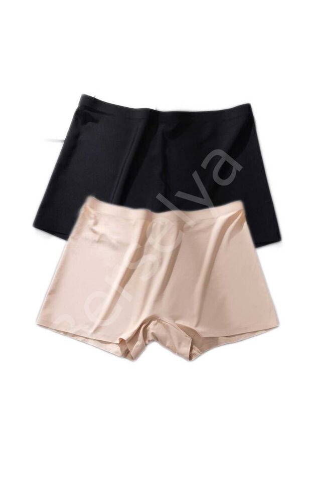 2 Adet Kadın Dikişsiz Görünmez İz Yapmaz Mini Şort Boxer Siyah Ten