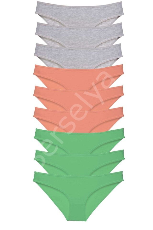 9 Adet Süper Eko Set Likralı Kadın Slip Külot Gri Pudra Yeşil