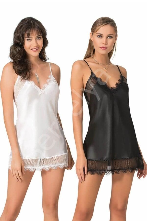 Ekru Kısa Saten Gecelik