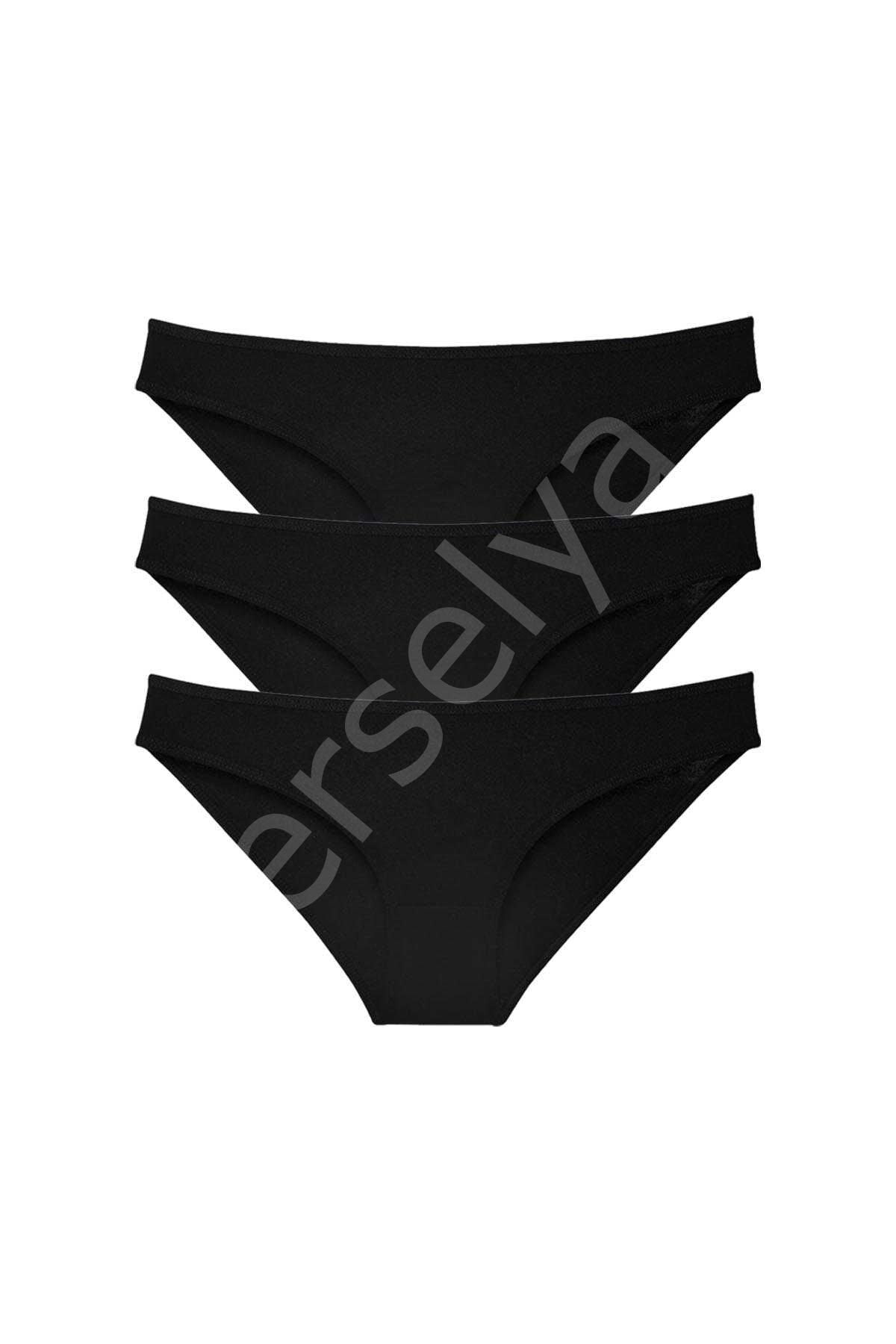 3 adet Süper Eko Set Likralı Kadın Slip Külot Siyah S