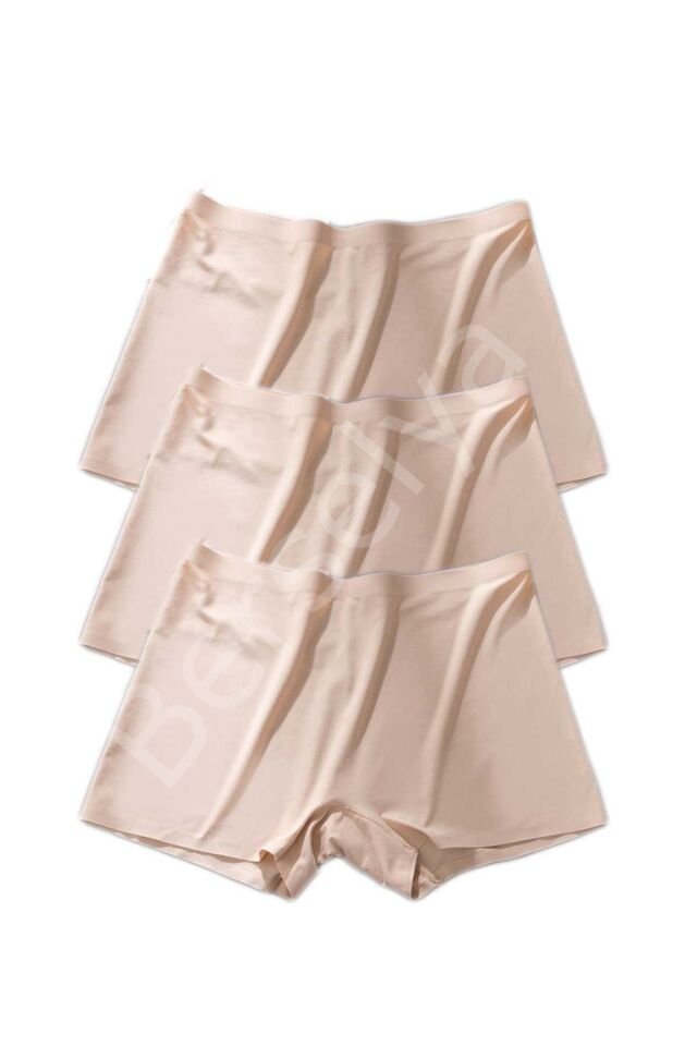 3 Adet Kadın Dikişsiz Görünmez İz Yapmaz Mini Şort Boxer Ten