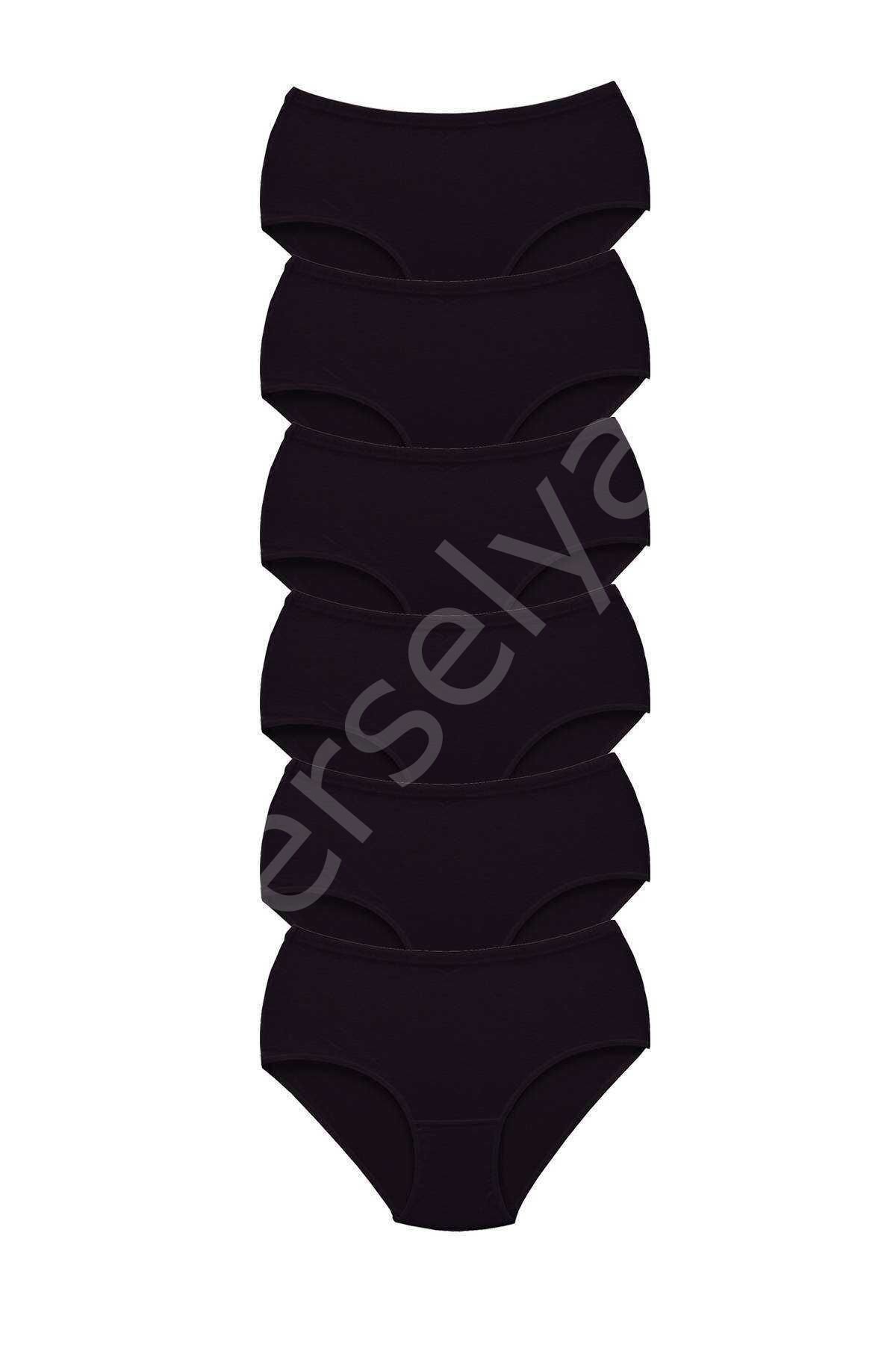 6 Adet Tutku Kadın Yüksek Bel Bato Kalın Lastik Külot Siyah