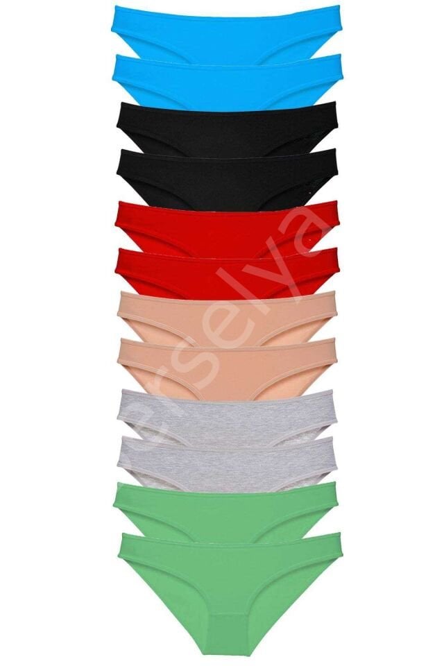 12 adet Eko Set Likralı Kadın Slip Külot Çok Renkli 2 XL
