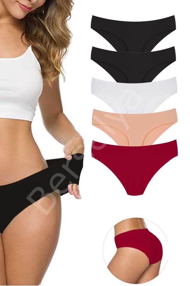 5 Adet Kadın Dikişsiz Lazer Kesim Esnek İz yapmayan Külot S5 XL-XXL