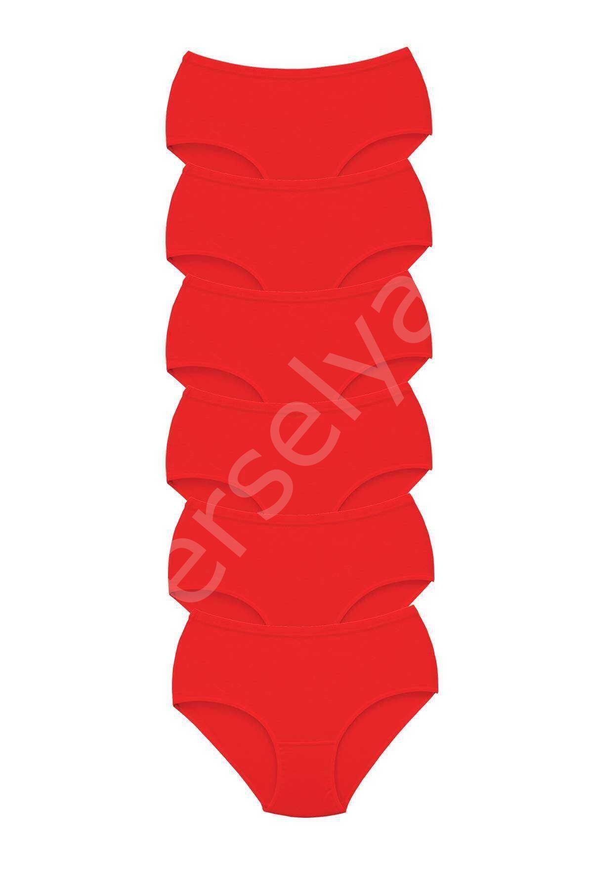 6 Adet Tutku Kadın Yüksek Bel Bato Kalın Lastik Külot Kırmızı