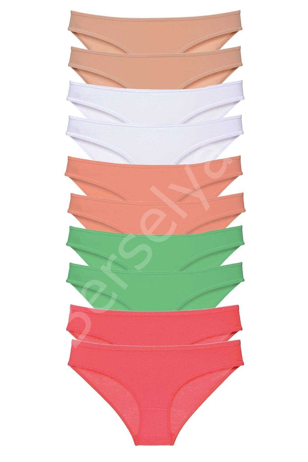10 adet Süper Eko Set Likralı Kadın Slip Külot Ten Beyaz Pudra Yeşil Fuşya M