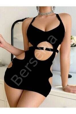 Desenli Transparan Mini Elbise