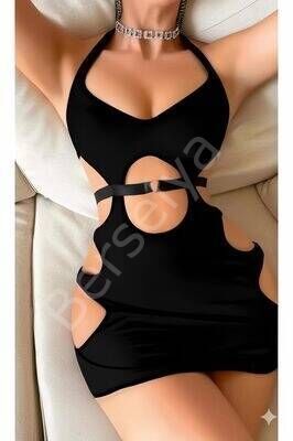 Desenli Transparan Mini Elbise