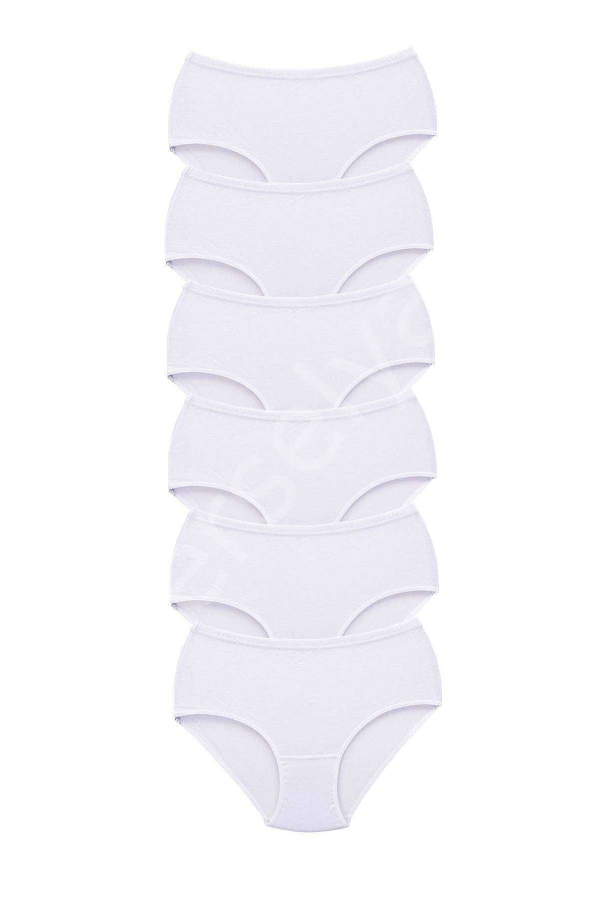 6 Adet Tutku Kadın Yüksek Bel Bato Kalın Lastik Külot Beyaz