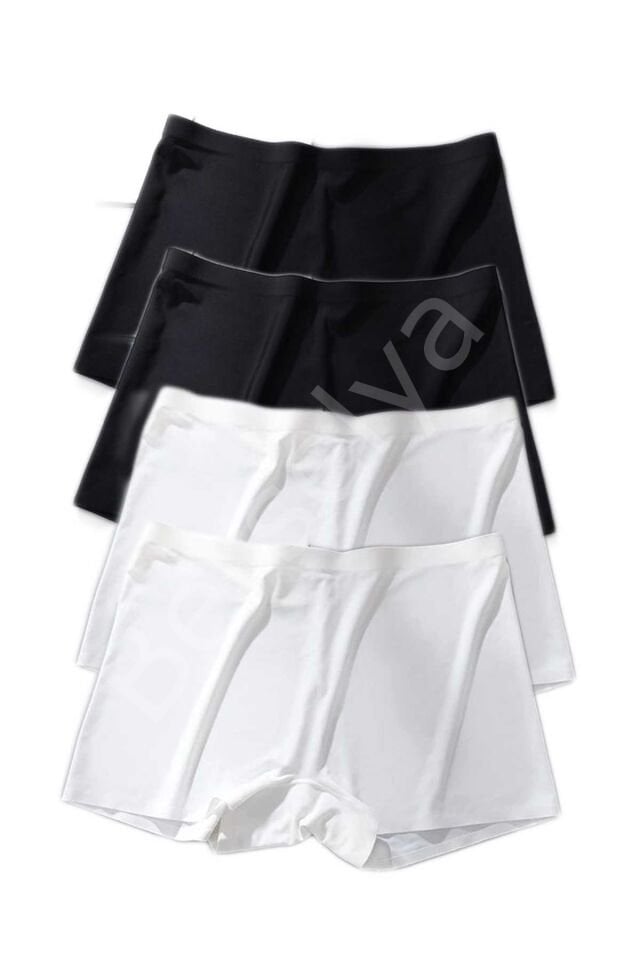 4 Adet Kadın Dikişsiz Görünmez İz Yapmaz Mini Şort Boxer Siyah Beyaz