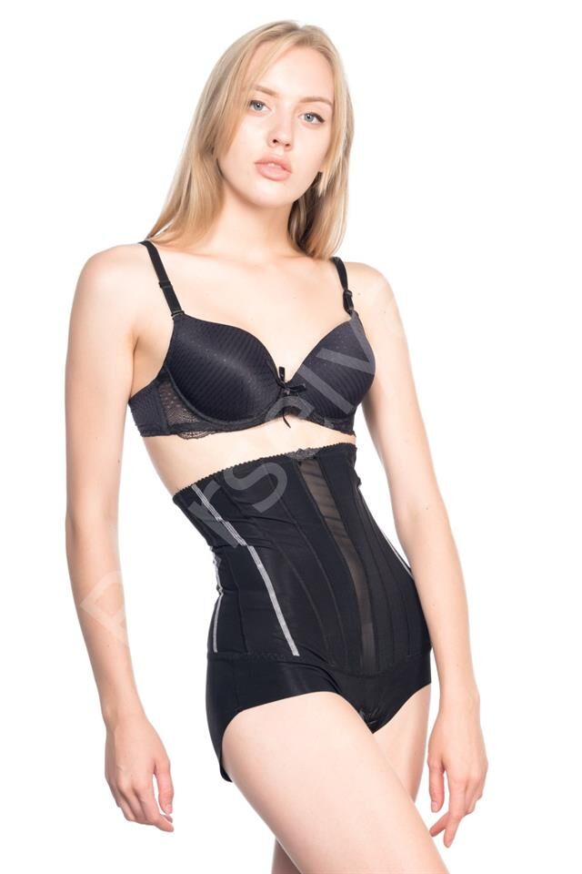 Siyah Emay 2886 Yüksek Bel Tül Slip Lazer Korse