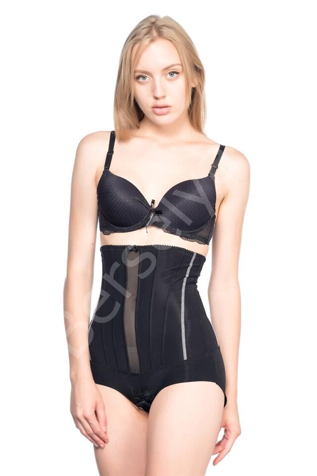 Siyah Emay 2886 Yüksek Bel Tül Slip Lazer Korse
